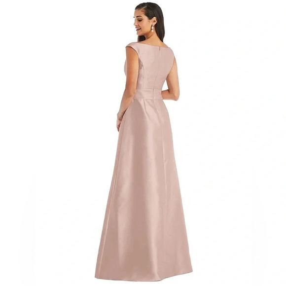 Alfred Sung - Off the Shoulder Satin Gown - Toasted Sugar Pink - Size 8 - Picture 2 of 11